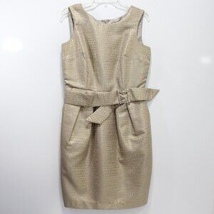 Lourea Women Champagne Gold Sheath Dress Animal Print Buckle Pleated Sleeveless